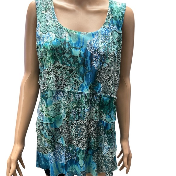 Dress Barn Blue and Green Sleeveless Blouse - Picture 1 of 3